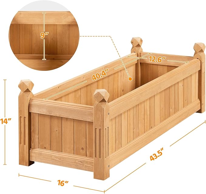 Yaheetech 43.5″ L×16″ W×14″ H Wooden Raised Garden Bed, Horticulture Wood Rectangular Garden Planter Outdoor, Raised Planter Box for Yard/Greenhouse/Vegetable/Flower/Herbs, Light Brown Yaheetech