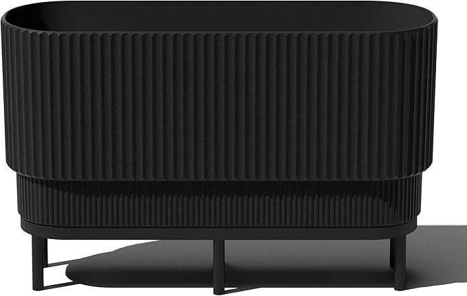 Veradek Demi Series Raised Long Planter for Indoor/Outdoor Use | Made from Plastic & Stone w/Wooden Stand | Modern Patio Décor for Flowers/Shrubs VeradekOutdoor