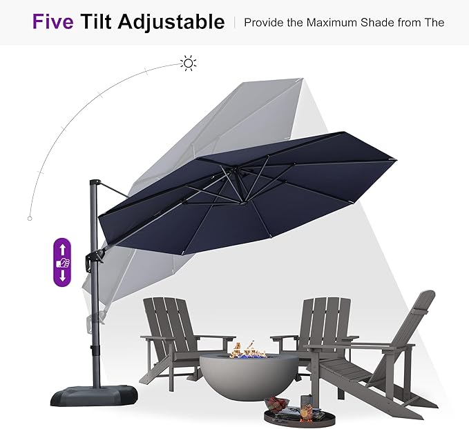 PURPLE LEAF 11 Feet Patio Umbrella with Base and Cover Round Outdoor Cantilever Umbrella Aluminum Offset Umbrella with 360-degree Rotation for Garden Deck Pool Patio Navy Blue PURPLELEAF