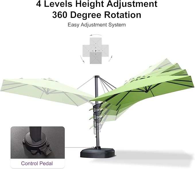 PURPLE LEAF 8' X 8' Patio Umbrella with Wheeled Base for Pool 7' High Offset Outdoor Cantilever Umbrella Swimming Pool Umbrella with 360°Rotation for Poolside Apple Green PURPLELEAF