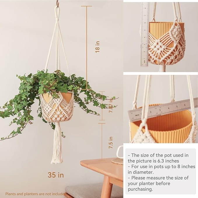 Hanging Planter with Patterns,2Packs Macrame Plant Hangers Indoor Macrame for up to 8 inch Pot Crochet Boho Plant Hanger Holder for Indoor Outdoor with 2S Shaped Stainless Steel Hooks (White) XINBOR