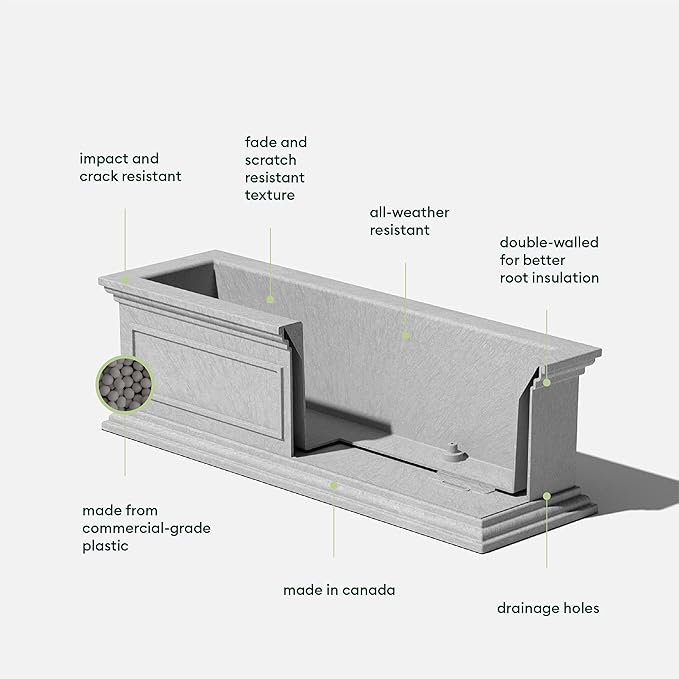 Veradek Brixton Window Box Plastic Planter - Large Rectangular Planter for Outdoor Balcony/Windowsill | Crack-Resistant All-Weather | Classic Estate Design for Flowers, Herbs, Succulents VeradekOutdoor