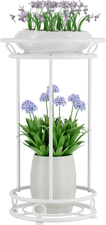 Plant Stand Indoor Outdoor - Metal Planter Holder Shelf Tall Tiered Flower Pot Display Organizer Rack for Garden, Patio, Living Room, Bathroom, Office (White) YIUKEA