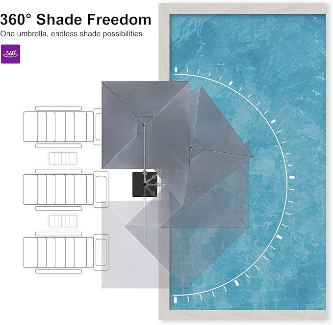 PURPLE LEAF Patio Umbrella 8' X 8' Rectangle Cantilever Umbrella Large Aluminum Outdoor Umbrellas with 360-degree Rotation & UPF40+ Premium Fabric for Deck Pool Garden Yard, Graphite Grey Rootora