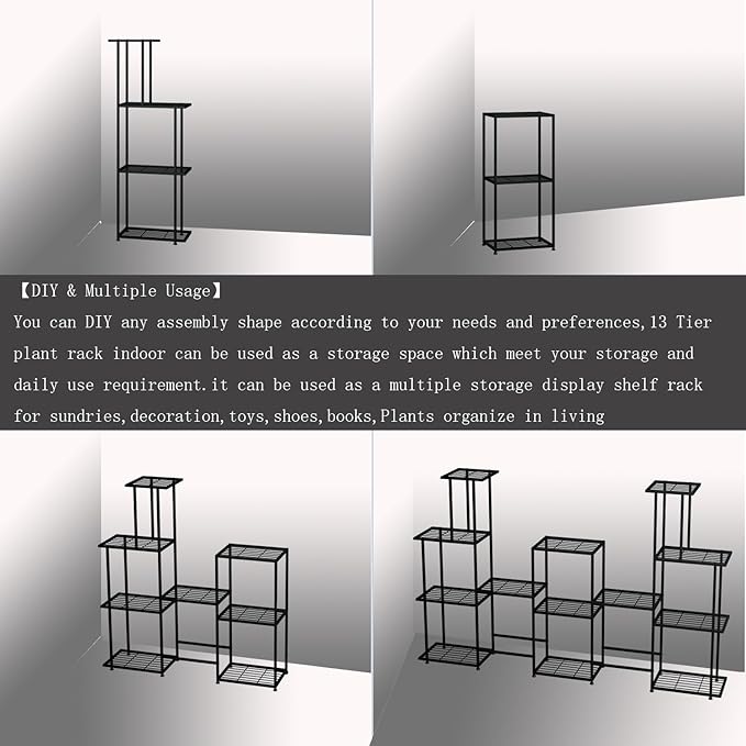 Twhep Tall Multi Tier Plant Stand, 13 Tiers Multifunctional Plant Stands for Indoor Plants, Decorative Black Steel Plant Shelf for outdoor Patio Garden Balcony and Yard Twhep