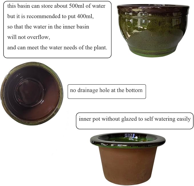 African Violet Pots Self Watering Round Ceramic Violet Pot (Olive drab, 6 inch) Dphagesy
