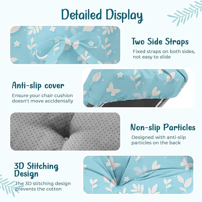 4 Pack Outdoor Chaise Lounge Chair Cushion 75.1 x 22.8 x 4.7 Inches 100% Waterproof Replacement Cotton Patio Pool Lounge Chair Cushion for Outdoor Furniture with Ties, Blue Butterfly Uthem