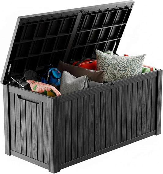 200 Gallon Waterproof Outdoor Storage Box,Resin Deck Box,Lockable Outside Storage Box Container for Patio Furniure,Garden,Tools (200 Gallon,Black) MAIUSCOLI