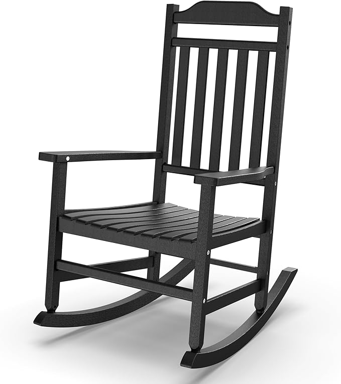 Patio Rocking Chair Outdoor Set of 1,Weather Resistant Poly Resin Oversized Porch Rocker,High Back Smooth Design,350lb Weight Capacity,Indoor Outdoor Use GYMHILL