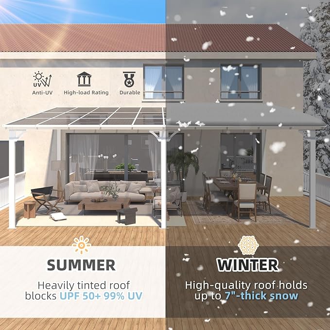 AECOJOY 20' x 12' White Gazebo Pergola, 12x20 Large Wall Mounted Lean to Pergolas and Gazebos on Clearance with Patio Roof, Outdoor Patio Metal Awnings for Decks, Porch, Backyard AECOJOY