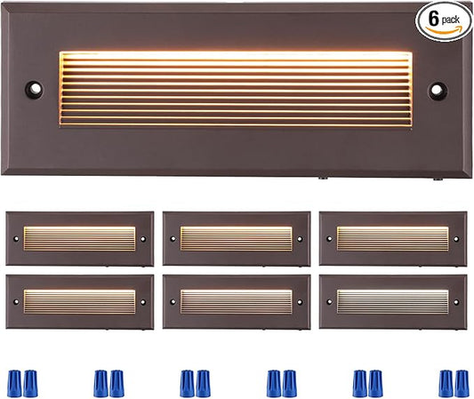 LEONLITE 5W/4W/3W Dimmable 5CCT Low Voltage LED Step Lights Outdoor, 9 Inch Exterior Step Lighting, 12-24V AC/DC Landscape Stair Riser Light, UL Listed, IP65, Oil Rubbed Bronze, Aluminum, Pack of 6 LEONLITE