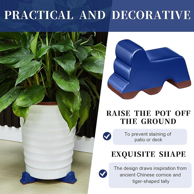 Kigeli 6 Pcs Resin Garden Pot Feet for Outdoor Planters 3 Inch Long 1.5 Inch Tall Flower Handmade Elevator Plant Feet Frost Proof Lifter for 14-20 in Pot(Royal Blue) Kigeli