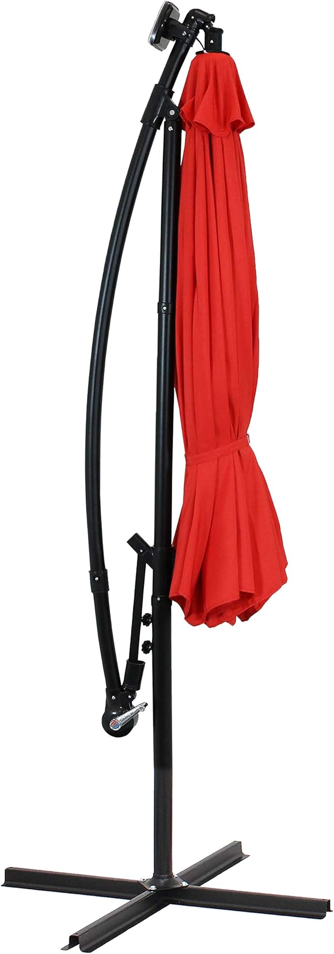 Sunnydaze 10' Solar Offset Patio Umbrella - Solar Cantilever Umbrella Outdoor with LED Lights - Polyester Shade, Air Vent, & Cross Base SunnydazeDecor