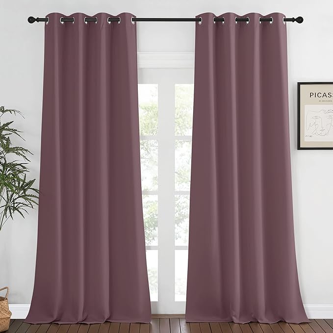 NICETOWN Blackout Window Curtain 90 inch Length - Room Darkening Thermal Insulated Grommet Large Window Treatment Light Blocking for Bedroom/Doorway (Dry Rose, 1 Panel, W52 x L90) NICETOWN