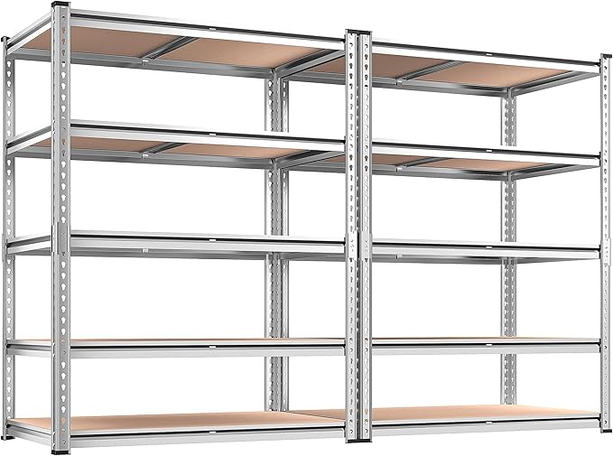 REIBII 2020LBS Garage Shelving Heavy Duty Metal Shelving 5 Tier Storage Shelves, Garage Shelves for Basement, Warehouse, Pantry, Closet, Kitchen, 72" H x 35.55" W x 16" D, Galvanized, 2 Pack REIBII