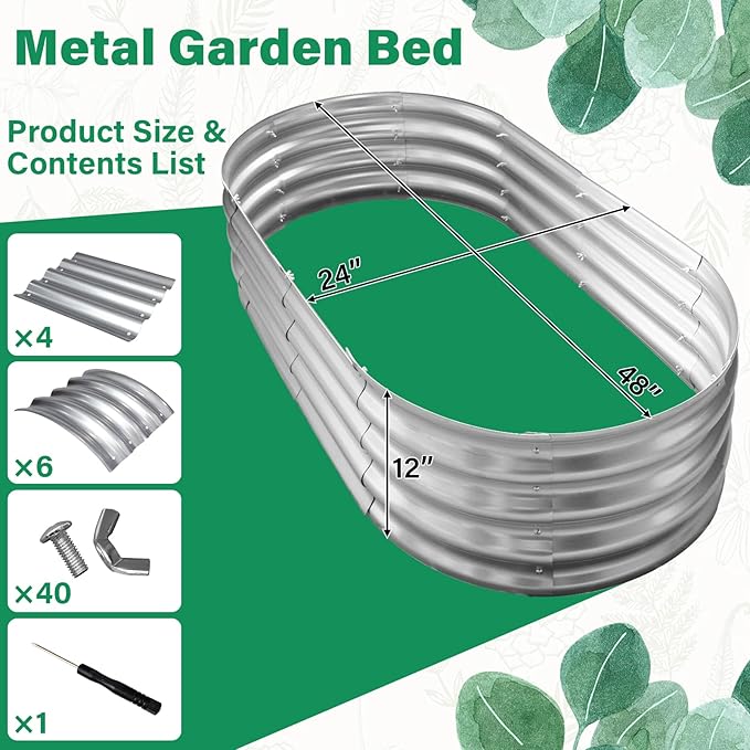 TATAANTY Galvanized Raised Garden Bed for Outdoor: 4X2X1ft Durable Metal Vegetable Plant Container Kit - Oval Planter Box for Gardening Flower Trough （2 Pack） TATAANTY