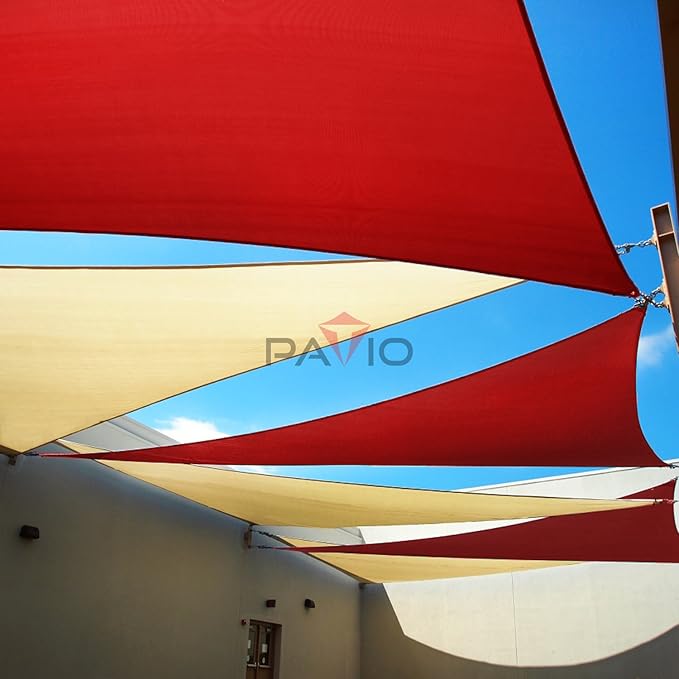 Patio Paradise 15' x 15' x 15' Sun Shade Sail Triangle Canopy Shade Cloth Fabric Sunlight Block Patio Pergola Cover HDPE Deck Awning for Outdoor Backyard Roof Shading, Red Patio