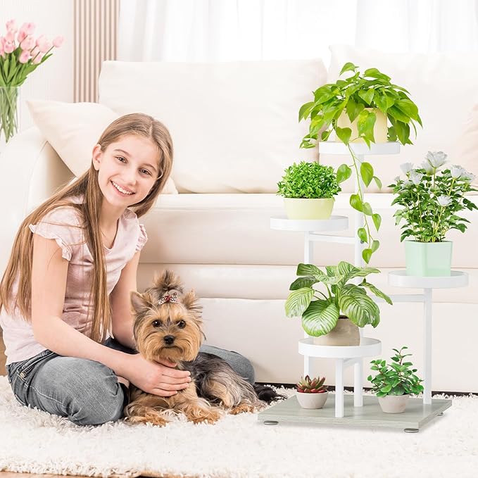 iDavosic.ly 4 Tier Plant Stand Indoor, Tiered Corner Flower Holder Shelf Outdoor, Metal Tall Orchid Display Rack for Patio Porch Garden Balcony Office Living Room, Space Saving, White iDavosicly