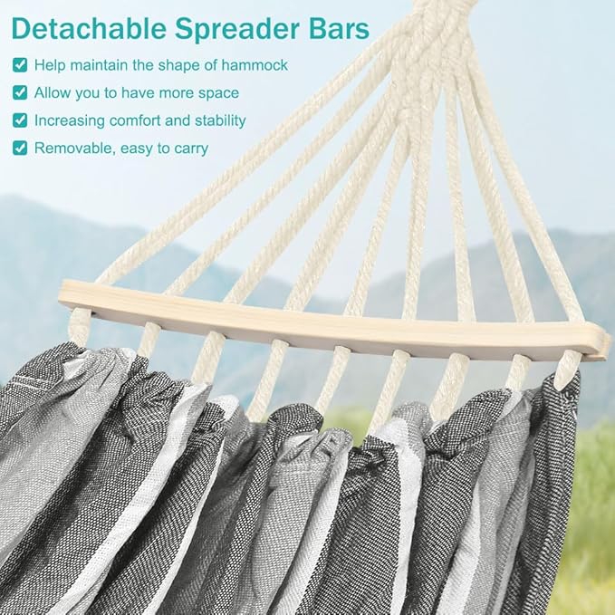 MOSFiATA Camping Hammock 550lb Upgraded Thickened 320G Durable Canvas Fabric Hammocks with Anti Roll Balance Beam and Sturdy Metal Knot for Camping, Patio, Backyard, Outdoor（Grey） MOSFiATA