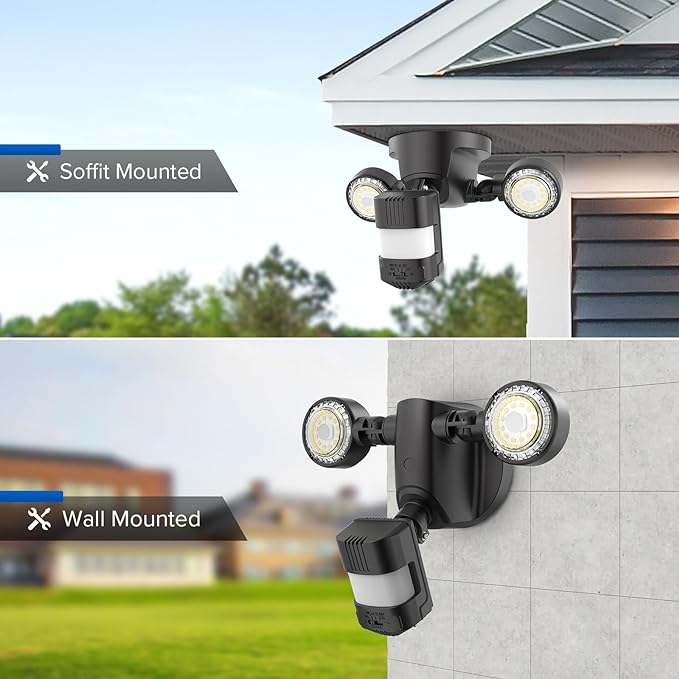 SANSI 25W 3000LM Motion Sensor Outdoor Security Lights, 5000K Daylight, Dusk to Dawn, 320° Angle Eave Mount Security Lights Super Bright for Yard, IP65 Waterproof, ETL Listed, Black SANSI