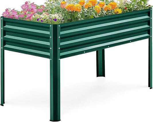 KING BIRD Large Raised Garden Bed with Legs Galvanized Elevated Planter Box 48×24×32 in for Backyard, Patio, Balcony, 400lb Capacity, Green KINGBIRD