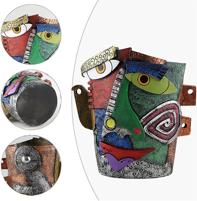 TOZLU Art Abstract Face Planters Pots Head,Unique Fun Abstract Face Flower Pot Ornaments Head Planter Pots Container Colorful Resin Flower Pot for Home and Garden Decor(Picasso Abstract Flowerpot) TOZLU