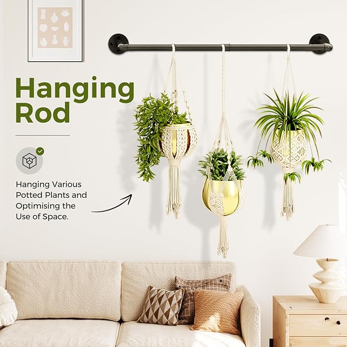 Bamworld Hanging Planters for Indoor Plants Plant Hanger Indoor Hanging Plants Rod 36.2in Window Plant Shelves Metal Rod Pot/Chain/Plant Not Included Bamworld