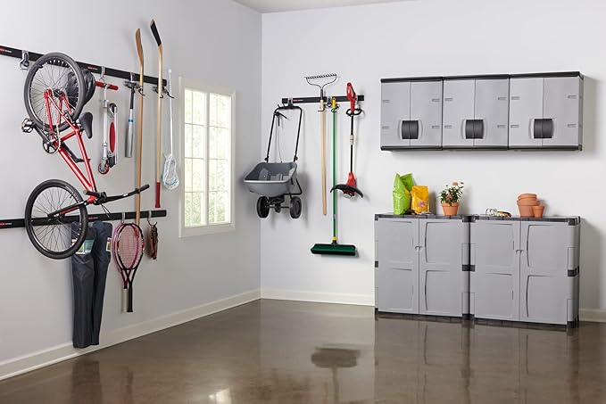 Rubbermaid Freestanding Storage Cabinet with Doors 18"D x 36"W x 37"H Medium Gray/Black Two-Shelf Lockable Cabinet for Indoor/Outdoor/Garage Storage for Garden Tools/Lawn Care Accessories Rubbermaid