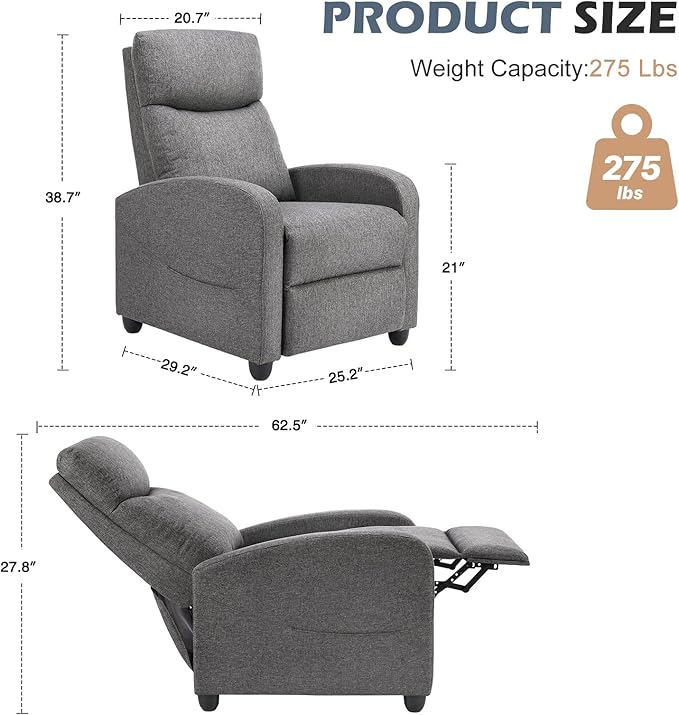 Sweetcrispy Massage Recliner Chair for Adults, Adjustable Home Theater Seating with Lumbar Support for Living Room, Modern Fabric Reclining, Cool Gray Sweetcrispy