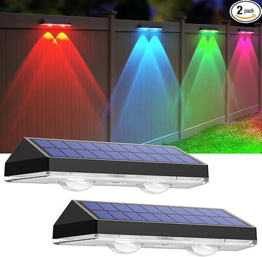 Solar Fence Lights Outdoor, 2PK RGB Solar Lights for Outside Backyard, Patio, Deck Fence, Stair Handrail, Pool and Wall LIANGLOME