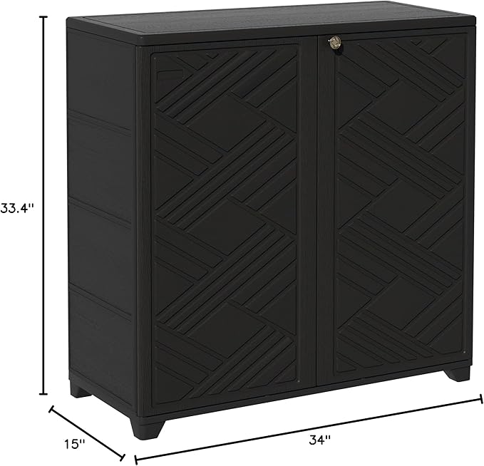 ADDOK Indoor Outdoor Plastic Storage Cabinet 34"x15"x34", Outdoor Storage Shed for Living Room, Hallway, Balcony, Garage, Garden, Backyard-Black（W/O Shelf） ADDOK