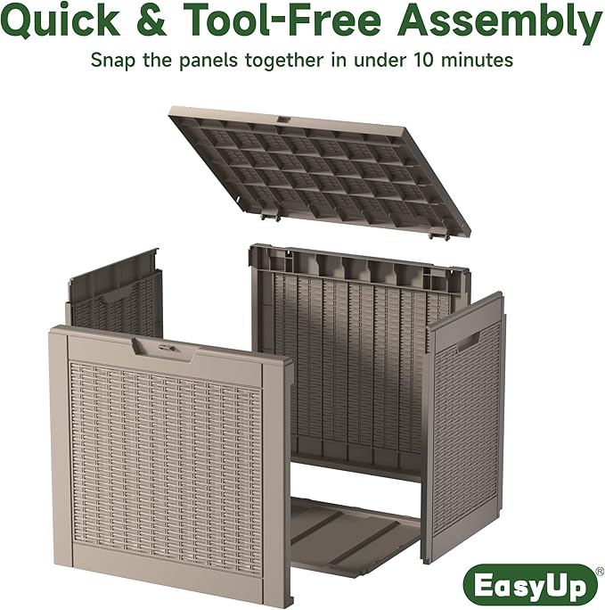 EasyUp 31 Gallon Outdoor Storage Box, Resin Waterproof UV-Resistant Deck Box, Reinforced Stability for Patio, Garden, and Poolside, Rattan Gray EASYUP