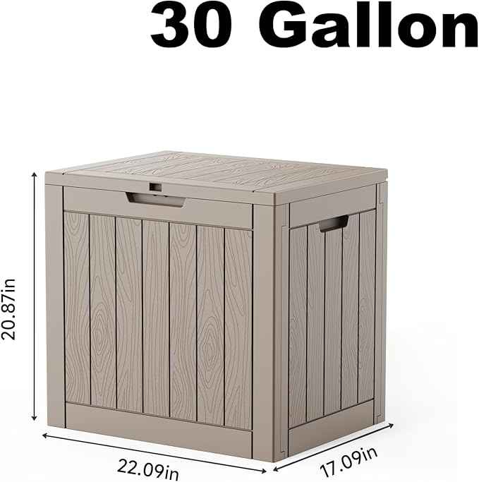 30 Gallon Outdoor Deck Box, Lockable Waterproof Outdoor Storage Boxes For Garden Tools,Indoor Cushions,Accessories Outside Storage Resin Weatherproof Container(Grey)
