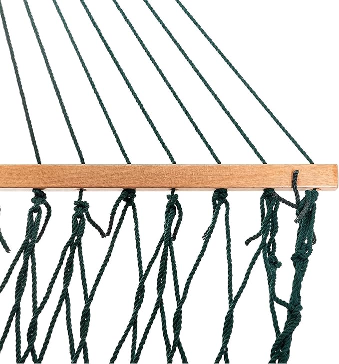 Castaway Living 13 ft. Double Traditional Hand Woven Green Polyester Rope Hammock – 2-Person, 450 lb Capacity, Free Extension Chains & Tree Hooks, Designed in The USA CastawayLiving