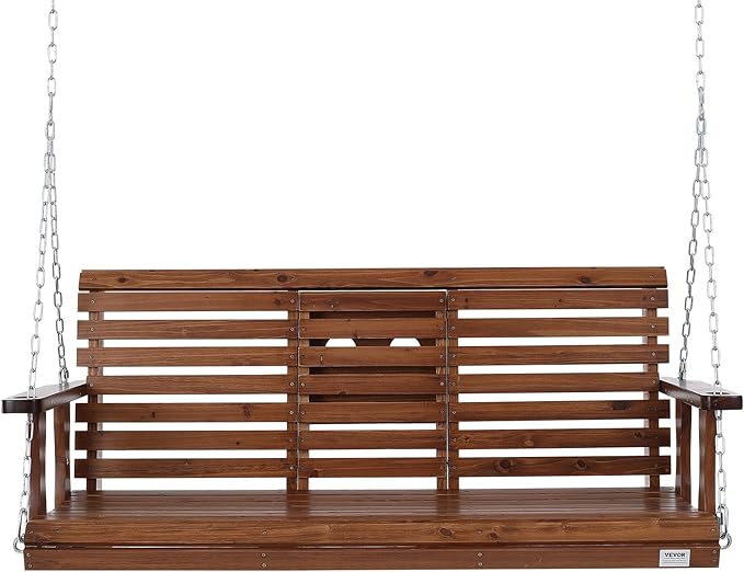 VEVOR Wooden Porch Swing 5 ft, Patio Bench Swing for Courtyard & Garden, Upgraded 880 lbs Strong Load Capacity, Heavy Duty Swing Chair Bench with Hanging Chains for Outdoors, Brown VEVOR