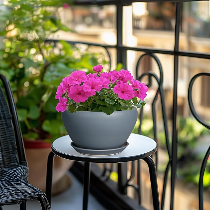 Ceramic Pots for Plants - 9 Inch Planter for Outdoor Plants Large Plant Pot Indoor with Drainage Hole and Saucer Decorative Modern Flower Pot for Home Garden Decor Gray Ceramicfor