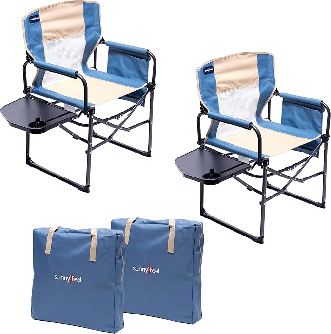 SUNNYFEEL Camping Directors Chair, Heavy Duty,Oversized Portable Folding Chair with Side Table, Pocket for Beach, Fishing,Trip,Picnic,Lawn,Concert Outdoor Foldable Camp Chairs SunnyFeelCamping