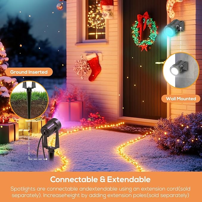 SUNTHIN Outdoor Landscape Lighting with Remote, RGBW Color Changing Spot Uplights, 8 Pack SUNTHIN