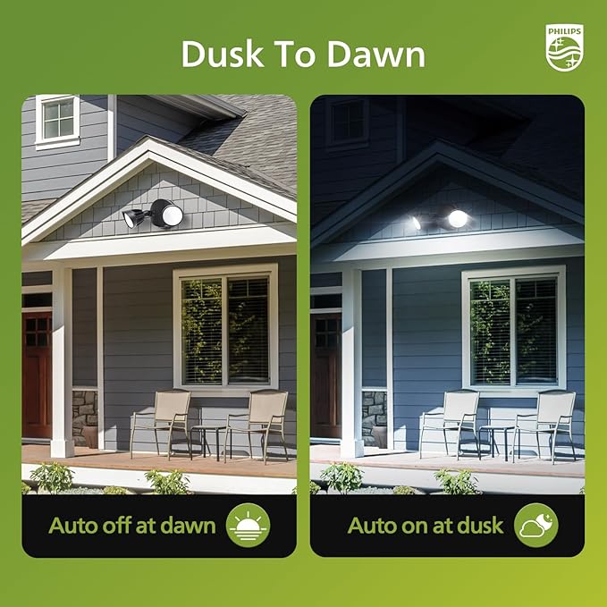 Philips Dusk to Dawn 44W 3500LM LED Security Flood Lights Outdoor, 5000K Daylight, Wet Location, Dual Adjustable Heads Aluminum Wall Light for Yard Garage Porch PhilipsLightingLED