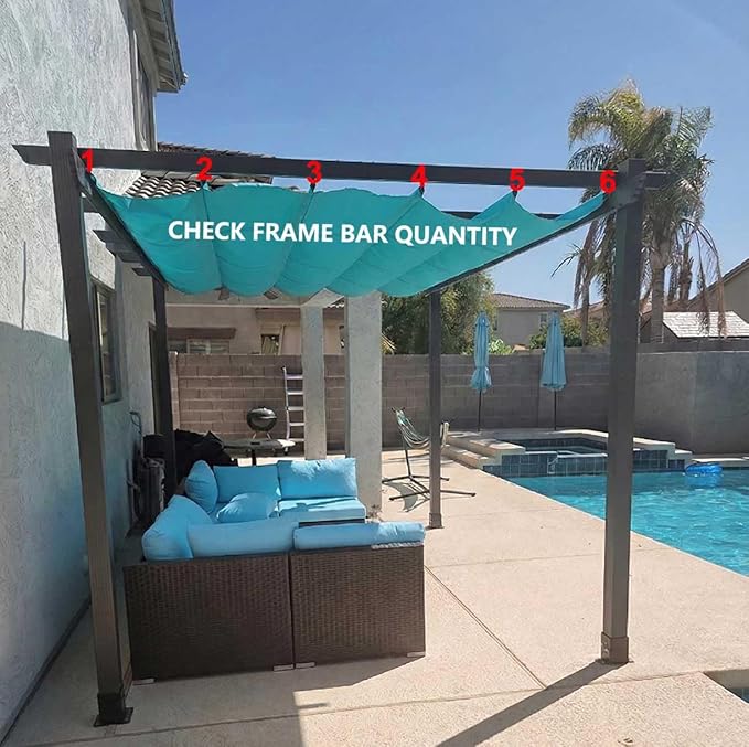 Pergola Shade Cover Replacement Canopy Top Compatible with 10 X 10 ft 6-Bar Pergola Frames - Turquoise Blue (Canopy Size 116" W x 95" L, Canopy Top Only) Rootora