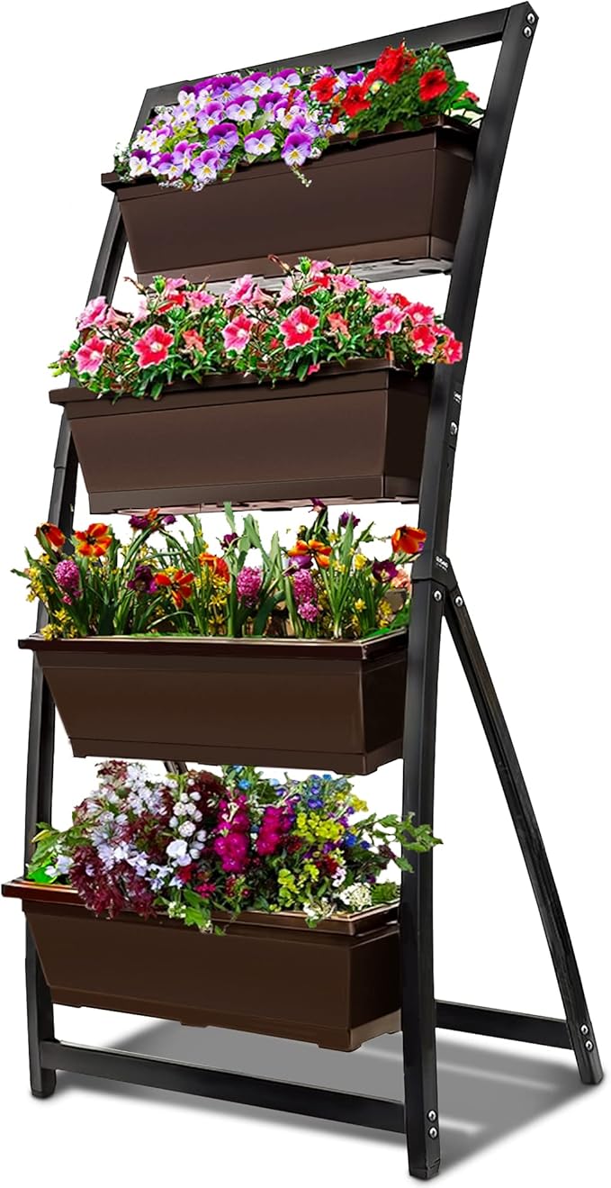 6-Ft Raised Garden Bed - Vertical Garden Freestanding Elevated Planter with 4 Container Boxes - Good for Patio or Balcony Indoor and Outdoor - Perfect to Grow Vegetables Herbs Flowers OutlandLiving