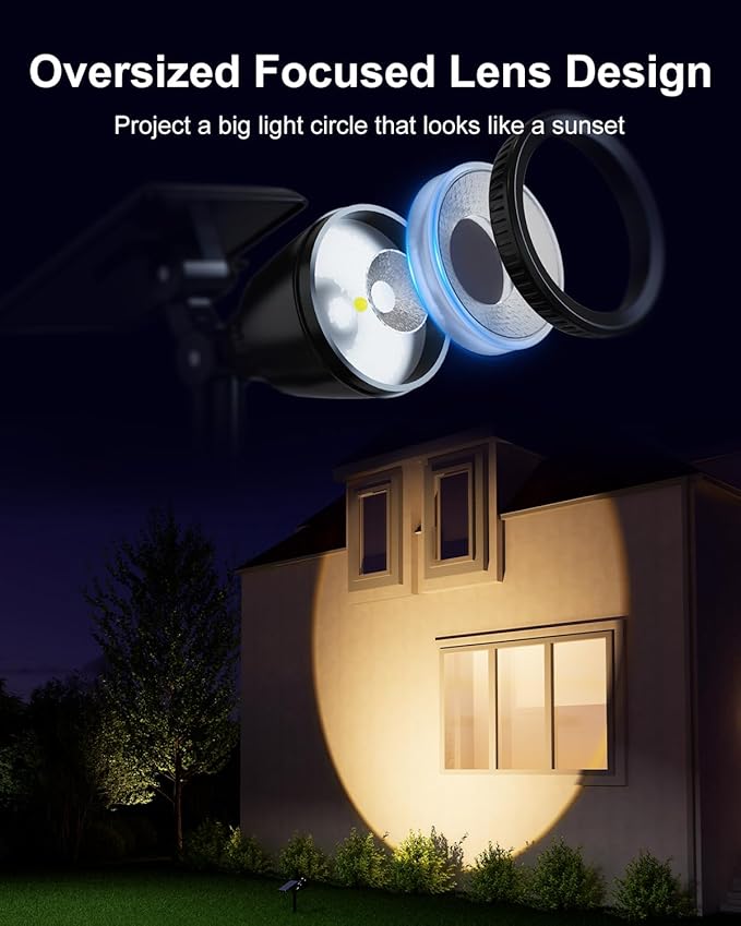 Solar Powered Spot Lights Outdoor Waterproof Super Bright LED Yard Spotlights for Tree, Flag, Lawn, Sculpture, Dusk to Dawn Landscape Uplighting for Outside House Wall Garden Backyard Walkway Driveway FALOVE