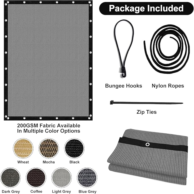 Artpuch 90% Sun Shade Cloth, 5 x 10 FT Pergola Shade Cover Canopy with Grommets, Sun Screen Fabric Tarp for Patio, Outdoor, Garden, Backyard, Light Grey Artpuch