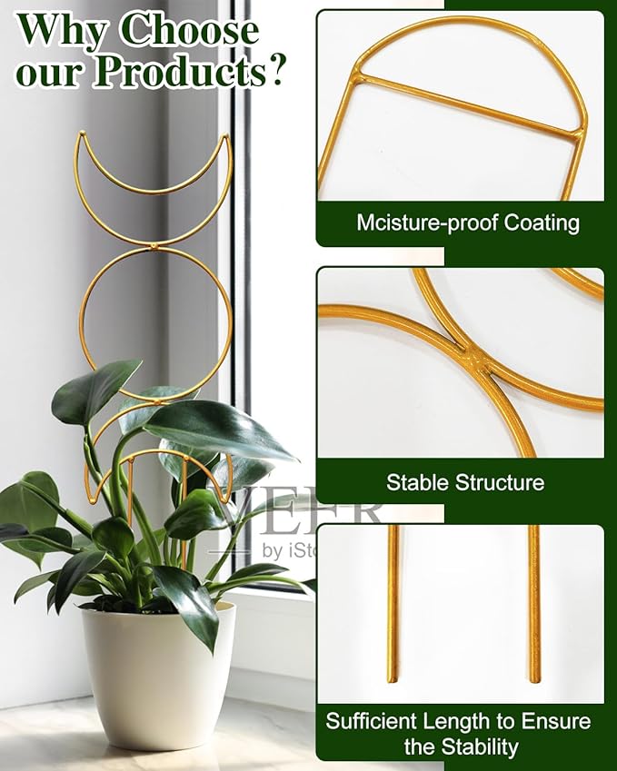 4 Pack Trellis for Climbing Plant Indoor, Small Metal Garden Trellis for Potted Plants Outdoor, Stake Mini Houseplant Trellis Support for Hoya, Vines, Pothos, Monstera (Gold) Rootora