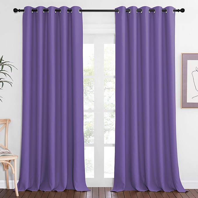 NICETOWN Blackout Curtains 84 Inch Length, Thermal Insulated Curtains for Bedroom Grommet Energy Saving Room Darkening Drapes for Living Room Window, 1 Panel, Lilac Purple, 66" W x 102" L NICETOWN