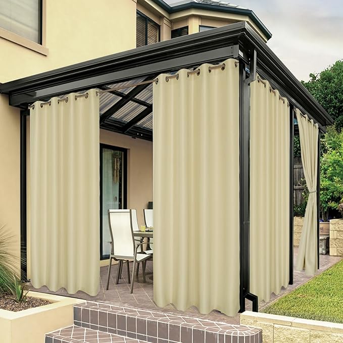 BONZER Waterproof Indoor/Outdoor Curtains for Patio Thick Privacy Grommet Curtains for Bedroom, Living Room, Porch, Pergola, Cabana, 1 Panel, 84W x 95L inch, Cream Bonzer