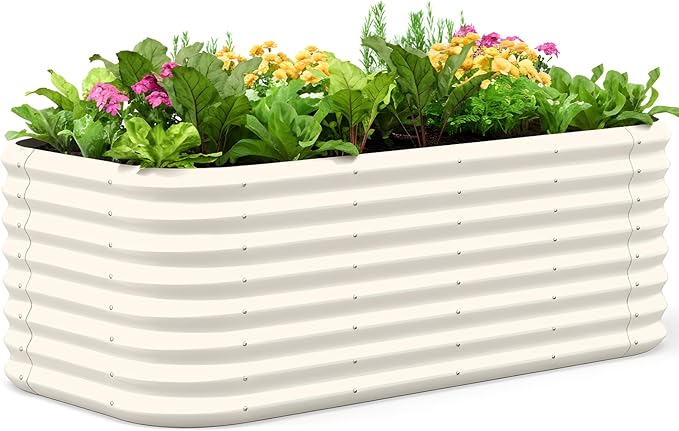 Quictent Galvanized Raised Garden Bed Kit, 6x3x2 ft Oval Metal Planter Box Tall for Vegetables Outdoor Backyard, Strengthened by Crossbar, Beige QUICTENT
