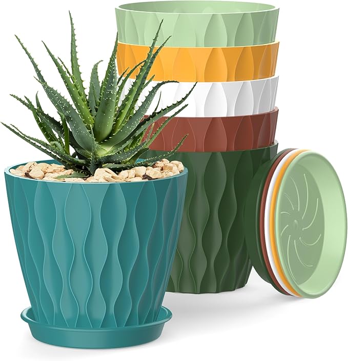 4 Inch Plant Pots, 6 Pack Indoor Flower Pots, Planters with Drainage Holes and Trays for Orchids, Violets, Succulents, Herbs, and Other Plants,Corolful SQKH