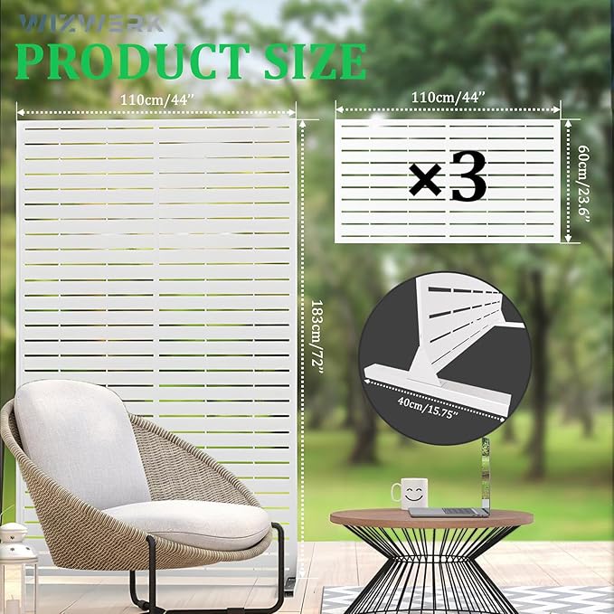 6FT Metal Privacy Screen Outdoor Privacy Panel and Garden Divider, Weather-Resistant Freestanding Panel with Stand, Durable Steel for Patio, Garden, Balcony & Backyard Rootora