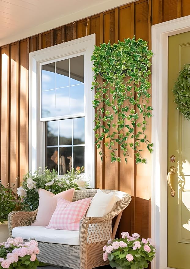 Hollyone 2pcs Artificial Hanging Plants 31" Fake Ivy Vine Faux Ivy Leaves Hanging Plant Greenery for Wall House Room Patio Indoor Outdoor Home Shelf Office Wedding Decor Hollyone